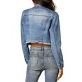 thumbnail image 3 of INSPIRE CHIC Women's Frayed Hem Button up Long Sleeve Washed Cropped Denim Jacket, 3 of 6
