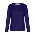 thumbnail image 4 of Dagegui Hauts Grande Taille pour Femmes Manches Longues Col Rond T-Shirt Couleur Unie Quotidien Tunique Chandail Bleu Foncé TG, 4 of 5