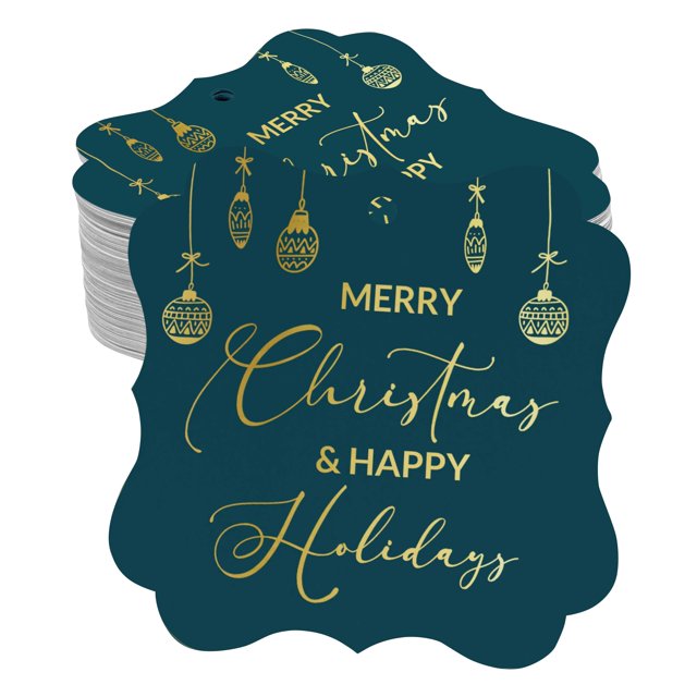 Inkdotpot Pack Of 100 Merry Christmas & Happy Text Paper Tags DIY Craft Bracket Shape Real Gold Foil Hang Tags