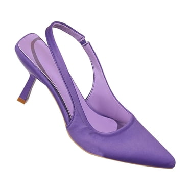 Sandales à Talons Hauts pour Femmes, Bout Pointu, Talon Épais, Slingback en PU, Bride à la Cheville, Nouvelles Sandales d'Été, Grande Pointure, Bout Pointu, Sac en Cuir Souple Assorti, Violet