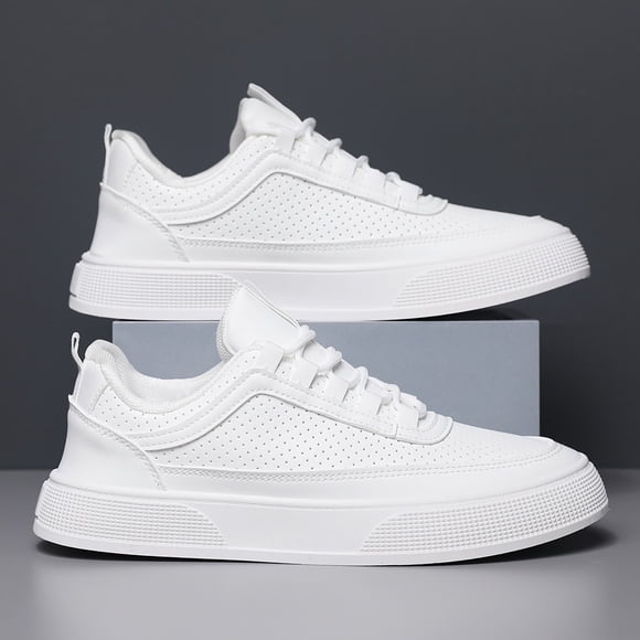 XIMIN Mens Leather Hollow Skateboard Orthopedic Trendy Low-Top Sneakers Lace-Up Lightweight Durable Slip On Walking Casual Comfort Business Dress Shoes (11, White)