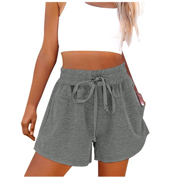 Timegard Womens Shorts Casual Elastic High Waisted Drawstring Athletic Comfy Shorts with Pockets Sweatshorts