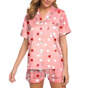 GDREDA Pajamas for Women Womens Silk Satin Pajamas Set Two Piece Pj Sets Sleepwear Loungewear Button Down Pj Sets Women Pajama Sets pyjamas Pink,L