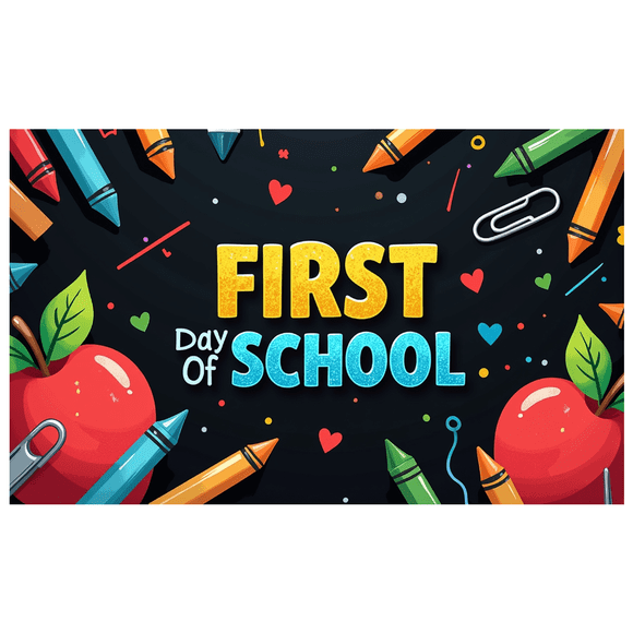 Colorful Backdrop Banner with Apple and School Elements for First Day of School Party Supplies Photography Props Decorations School Events Classroom Decor Back to School Celebrations