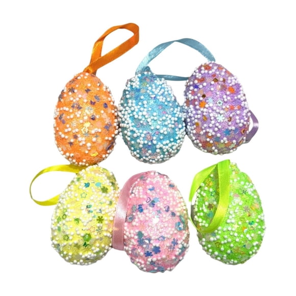 SIYTUAU Lot de 6 Ornements Suspendus en Forme d'Oeufs de Pâques Colorés Décoration Printanière pour Arbres Couronnes Guirlande Arrangement de Scène Matériau en Mousse
