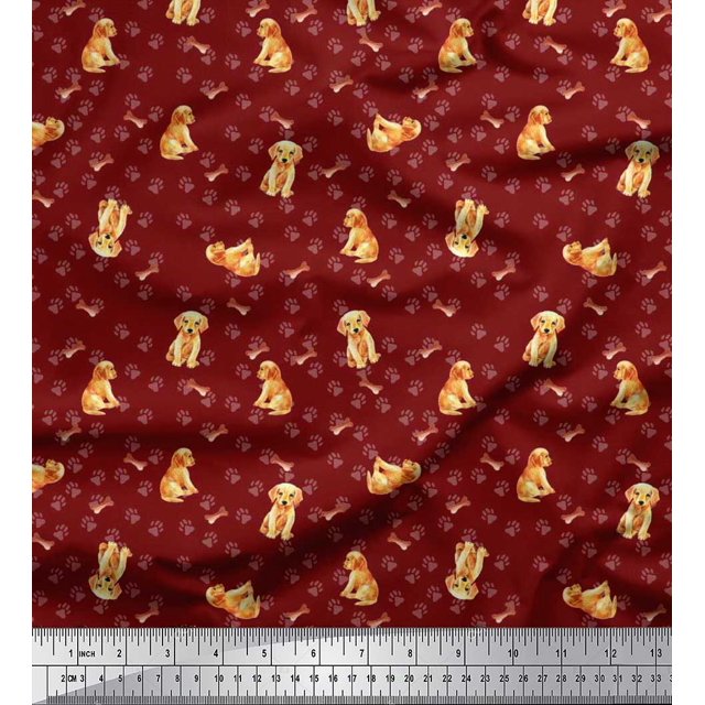 Soimoi Poly Georgette Fabric Paw,Bone & Puppy Dog Decor Fabric Printed Yard 52 Inch Wide