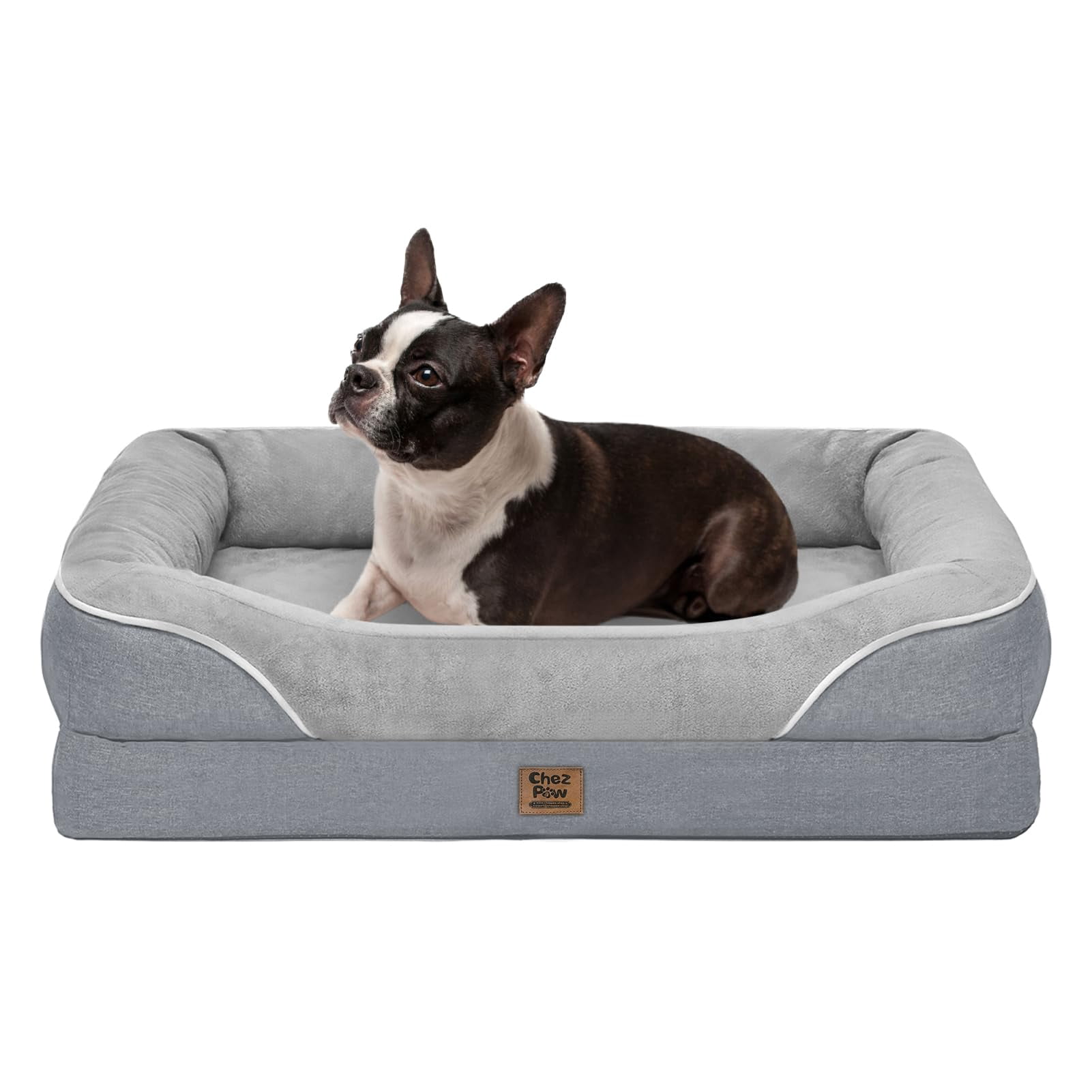 Orthopedic Washable Large Dog Bed - Egg Foam Dog Beds for Large and Medium Dogs Big Pet Beds with Removable Washable Cover and Bolster for Extra Large Dogs