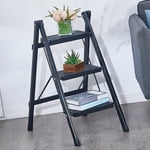 3 Step Ladder, Folding Step Stool With Wide Anti Slip Pedal, Convenient Handgrip, Lightweight For Household Garage Storage Black