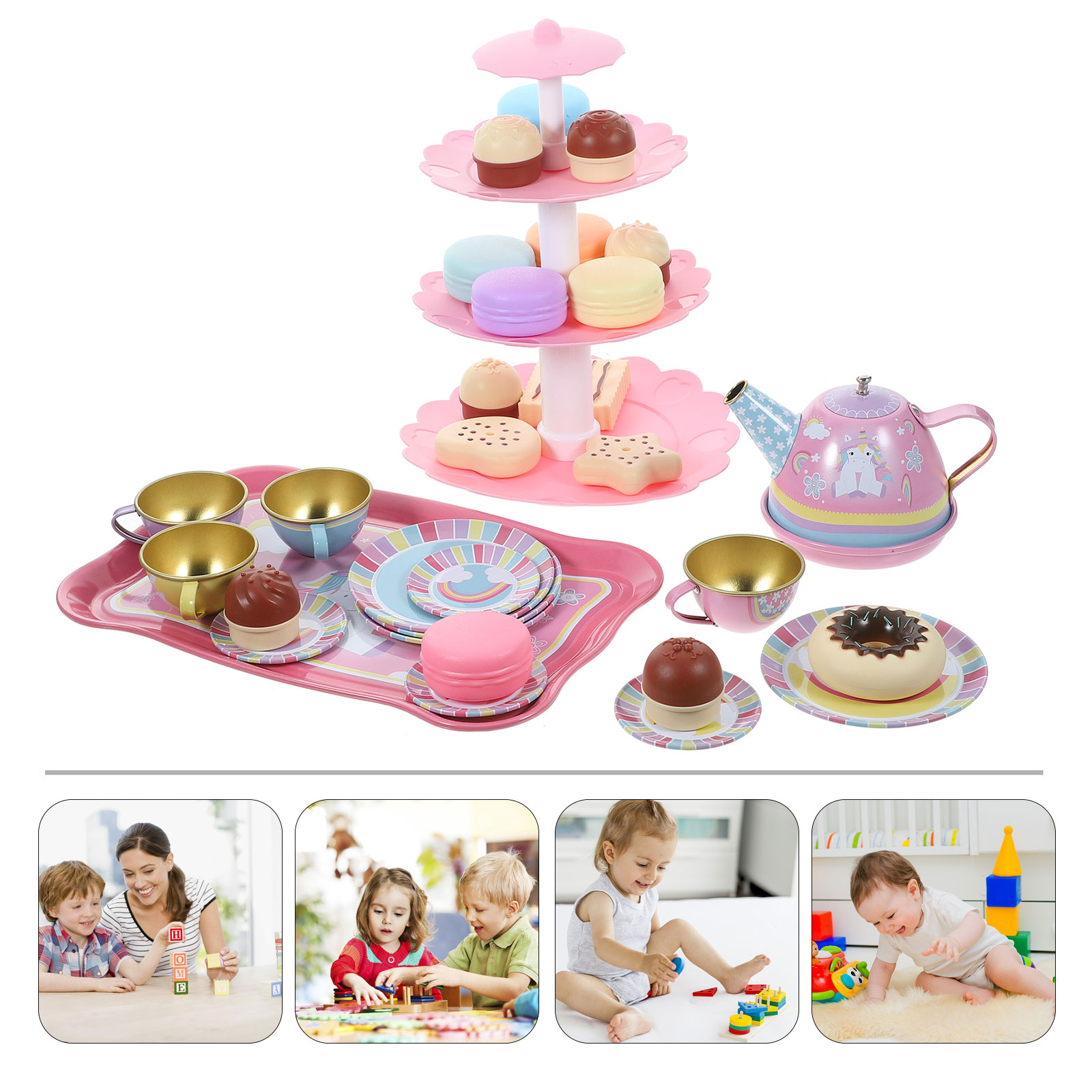 ORDDIART Ensemble de 17 Pcs de Jouets en Forme de Thé en Étain pour Enfants de 3 Ans et Plus, Simulation Miniature, Accessoires de Jeu de Simulation