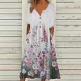 thumbnail image 1 of SMihono Robe d'Été pour Femmes Grande Taille Mode Femmes Été Imprimé Décontracté Col en V Bouton Manches Courtes Vacances Poches Robe, 1 of 5