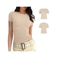 thumbnail image 2 of Wangsaura Womens Crewneck Short Sleeve Ribbed T-Shirt Slim Fit Tops Solid Basic Tee, 2 of 7