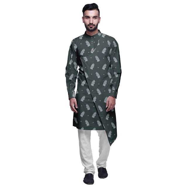 Atasi Kurta Pyjama de Fête pour Hommes, Col Mandarin, Ensemble Ethnique Imprimé Kurta