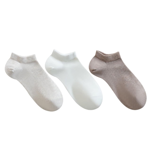 SECRET® Ladies Socks Low Cut 3pr front-facing set of three low-cut women's socks in assorted colors, cotton-blend knit (55% combed cotton, 38% recycled polyester) with Y-heel construction, reinforced heel and toe, smooth toe seam and elastic ankle cuff, shown flat on a white background, suitable for sneakers.