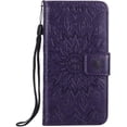 thumbnail image 3 of Wallet Case, Embossed Sunflower Premium PU Leather Folio Flip Kickstand Card Slots Wrist Strap Cover for Samsung Note20(Purple), 3 of 6