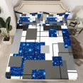 thumbnail image 2 of YST Boys Geometric Grids Sheet Set Twin Blue Glitter Sequins Checkered Kids Bed Sheets Black Grey Abstract Square Stripes Bedding Modern Geometry Fitted Sheet + Flat Sheet + 1 Pillow Case, 2 of 5