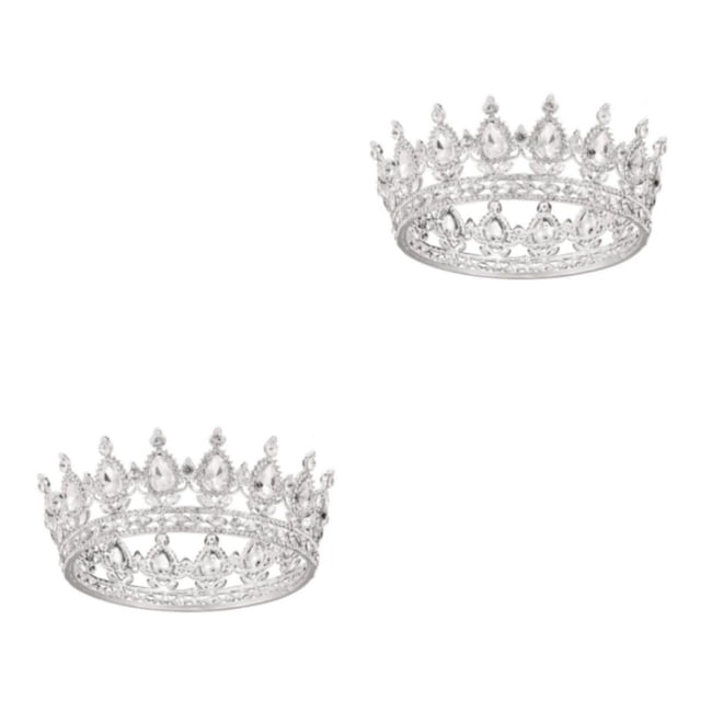 ZheElen Alloy Durable And Non-deforming Rhinestone For Wedding Or Cosplay Family Wedding Hair Crown Silver + white 2Set