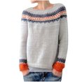 thumbnail image 1 of Yuyuzo Chandail d'Hiver pour Femmes Col Rond Manches Longues Imprimés Color Block Tricoté Côtelé Mode, 1 of 6