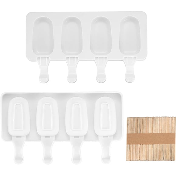 47KP 2 Pieces Silicone Cream 4 Cavity, Ice Lolly Makers, Cakesicle Cake Pop, Frozen Dessert Chocolate Popsicle Tray Molds Moulds with 50 Sticks