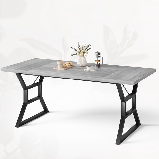 Table à Manger Extensible de 71 Pouces Gris 6-8 Places Table de Cuisine Style Ferme