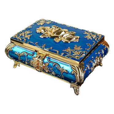 lionlar Boîte à Bibelots Rectangulaire Boîte Gravée Florale Boîte à Bijoux Bleue Artisanat pour Femmes G