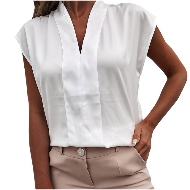 Cameland Femmes Décontracté Col en V Été Sans Manches Blouse Basique Unie Camisole Chemises Débardeurs