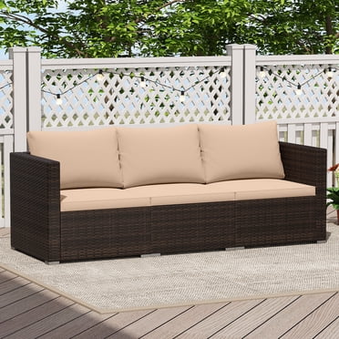 Gymax Ensemble de Canapé Sectionnel de Patio 3 Pcs avec Canapé à Accoudoir Droit et Canapé à Accoudoir Gauche Coussins Doux Beige