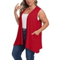 thumbnail image 4 of Plus Size Women Sleeveless Cardigan Open Front Lightweight Coat Draped Solid Color Long Vests with Pockets Oversized Cardigan Sweaters for Lady L, 4 of 7