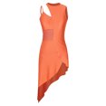 thumbnail image 4 of Aislor Robe de Danse Latine Salsa de Salle pour Femmes, Robe à Ourlet Asymétrique en Patchwork de Maille Transparente, Tenue de Danse, Orange, TG, 4 of 7