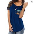 thumbnail image 1 of ziyahi T-Shirt pour Femmes à Manches Courtes, Col Rond, Haut à Rayures avec Poche, T-Shirt, Bleu, P, 1 of 5
