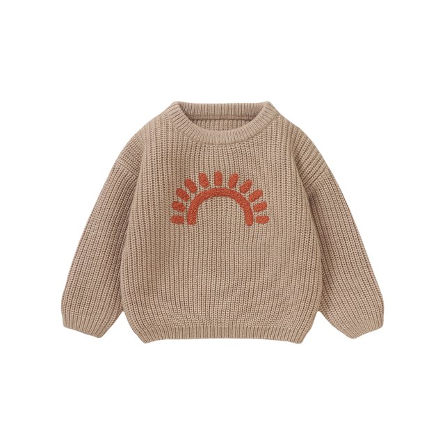 FOCUSNORM Chandail Tricoté pour Bébé Garçon Fille Sun Embroidery Col Rond Manches Longues Pull pour Automne Hiver