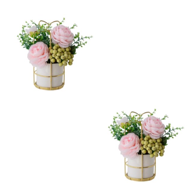 relayinert Simulation Flower Set Low Maintenance Easy To Clean Fake Peony Silk Hydrangea Flower Silk Artificial Flowers With Vase Pinellia Pink 2Set