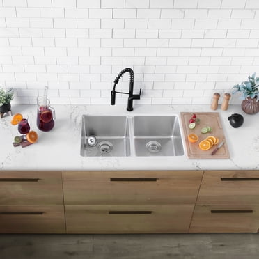 Stylish Dual Mount 31" Stainless Steel Double Bowl Kitchen Sink with Strainers S-401