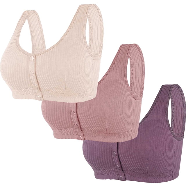 biudgviw Front Closure Bras for Women 3 Pc Wireless Support Full Coverage Cotton Bras Comfortable Everyday Bralettes
