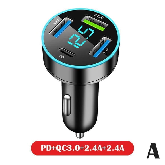 BUYISI 66W 4Ports Usb Car Charger Fast Charging Pd Quick Charge Usb C Car Phone 12-24V Automobiles Interior Replacement Parts Black