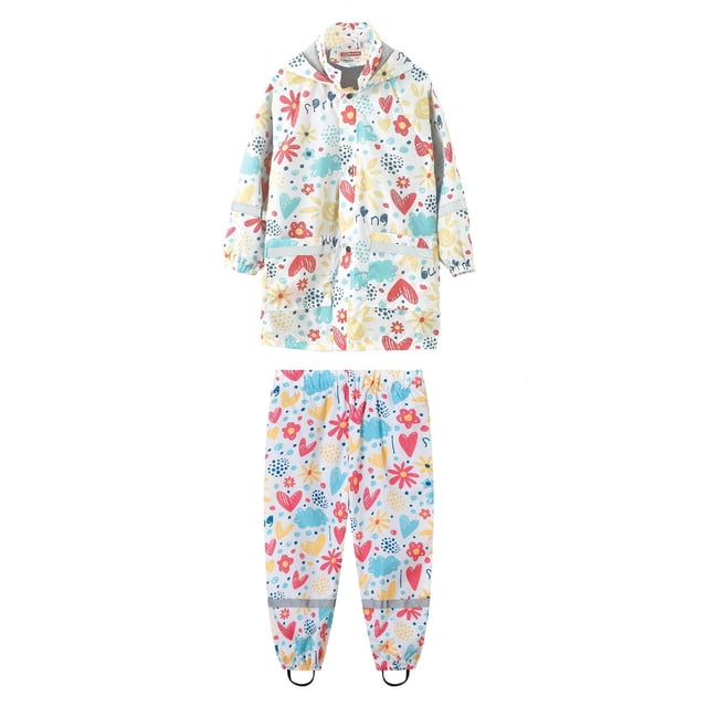 MIASHUI Kids Rain Suit Waterproof Jacket with Pants 2 Pieces Packable Raincoat with Hooded,Light Blue,5-6 Years