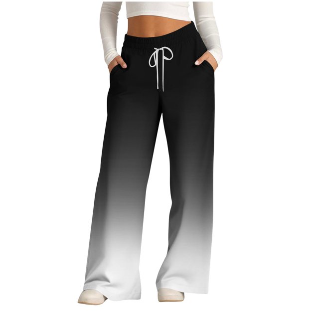 Pants for Women, Womens Fashionable Striped Printed Drawstring Wide Leg Pants