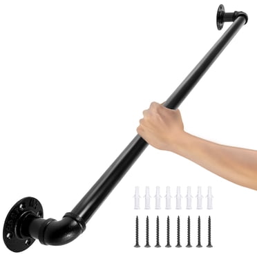 VEVOR Pipe Stair Handrail, 2ftStaircase Handrail, 440lbs Load Capacity Carbon Steel Pipe Handrail, Industrial Pipe Handrail with Wall Mount Support, Round Corner Wall Handrailings for Indoor, Outdoor