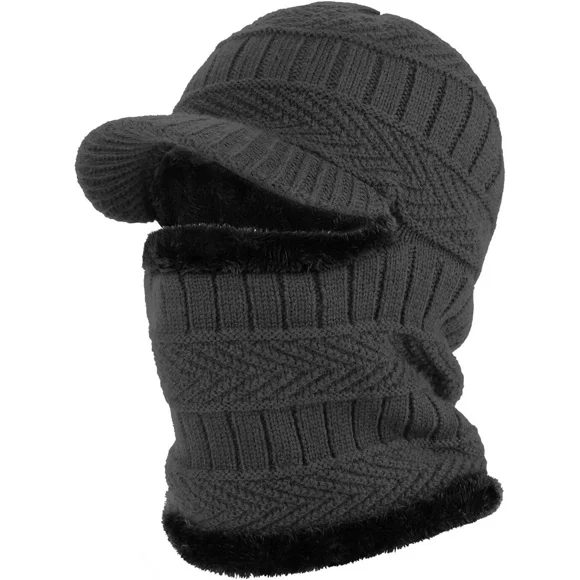 QKURT Tuque Cagoule Tricotée d'Hiver avec Cache-Cou Flexible, Masque Facial Unisexe Coupe-Vent et Chaud pour Ski et Sports de Plein Air, Gris