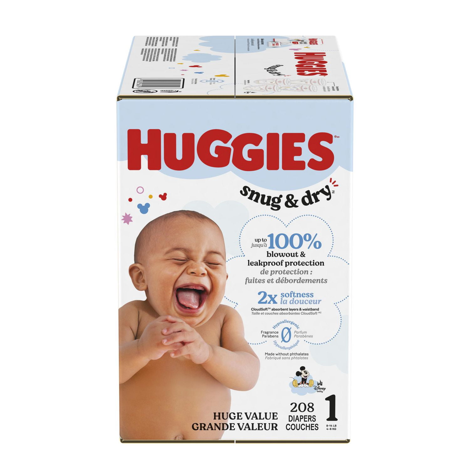 Couches pour bébés Huggies Snug & Dry, taille 1 (4 à 6 kg [8 à 14 livres]), 208 couches