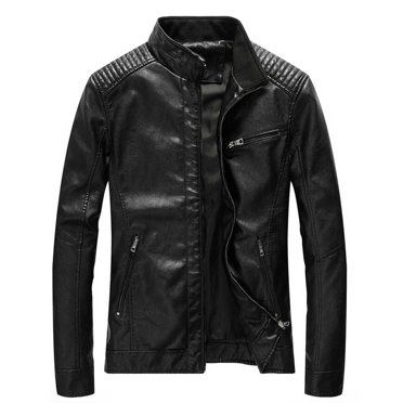 aohooy Blouson Bomber en Similicuir Homme Moto Biker Manteau Côtelé Col Montant à Fermeture Éclair Punk Manteau Léger Coupe Ajustée Vestes en PU Noir, TG