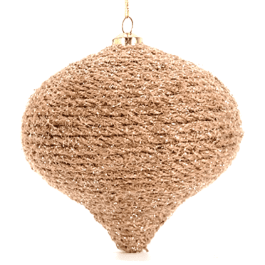 Holiday Time, Jute Onion Shape Christmas Ornament, Burlap With Clear Sparkle, 100mm