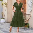 thumbnail image 4 of Ovzne Robes Grande Taille pour Femmes aux Formes Robe Décontractée pour Femmes Imprimée Plissée Taille Élastique Sans Manches Robe à Col en V Robe d'Été à Manches Courtes Liquidation, 4 of 5
