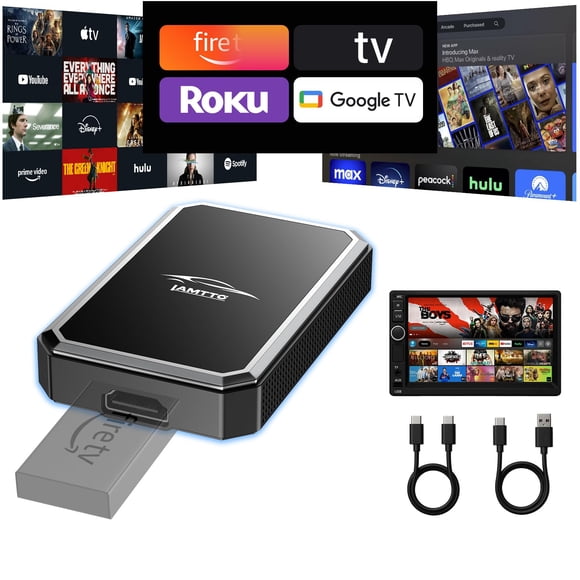 LAMTTO Car TV Mate Pro and Wireless CarPlay Adapter – Upgrade 2 in 1 Magic AI Box Convert Car Screen to TV with HDMI for Fire Stick and Switch