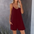 thumbnail image 2 of Timegard Womens Rompers Deep V Neck Ruffle Spaghetti Strap Sleeveless Short Loose Jumpsuit Comfy Solid Color, 2 of 5