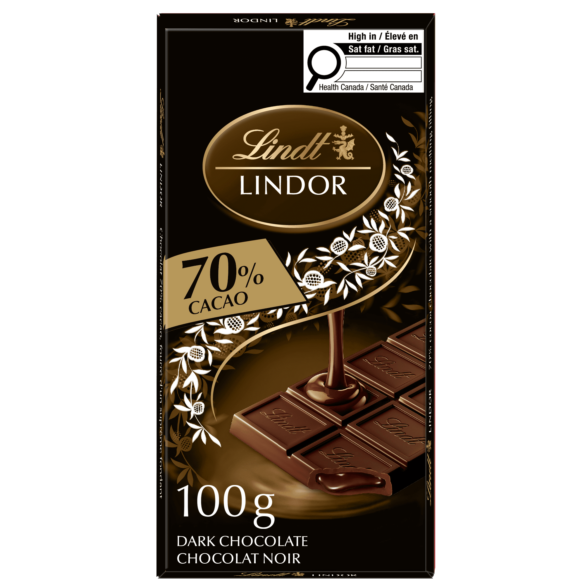 Lindt LINDOR 70% Cacao Dark Chocolate Bar, 100 Grams