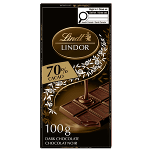 Lindt LINDOR 70% Cacao Dark Chocolate Bar, 100 Grams