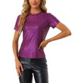 thumbnail image 1 of INSPIRE CHIC Women's Party Metallic Textured Short Sleeve Shiny Multicolor Top Red S, 1 of 5