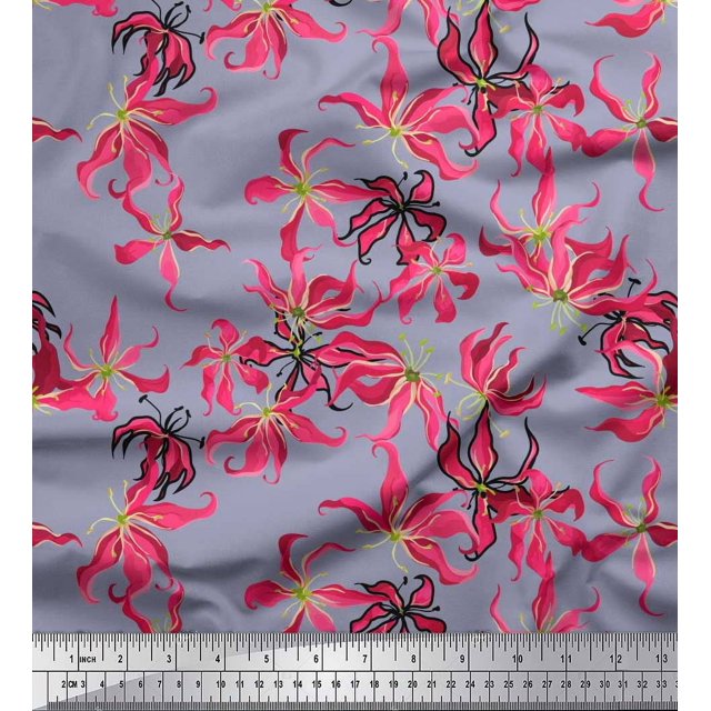 Soimoi Poly Georgette Fabric Wildflower Floral Print Sewing Fabric Yard 42 Inch Wide