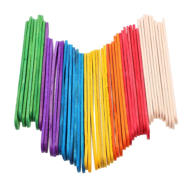 100PCS Kids DIY Toys Colored Wood Craft Sticks Popsicle Wood Colorful Craft Stick for DIY Crafts Creative Designs(50pcs Natural Color and 50pcs Colorful Sticks)