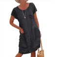 thumbnail image 2 of QIPOPIQ Robes pour Femmes avec Poches Manches Courtes Robes Décontractées Col Rond Robe d'Été Robes Unies Offres 2023, 2 of 5